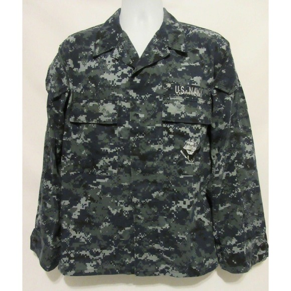 US Navy Working Uniform Type I Blue Digital Camo Shirt Jacket Medium Short - Picture 2 of 12